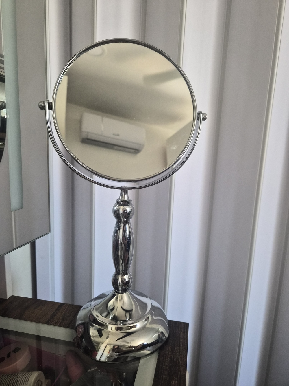Stainless Silver Double-Sided Vanity Mirror Magnifying Bathroom Freestanding